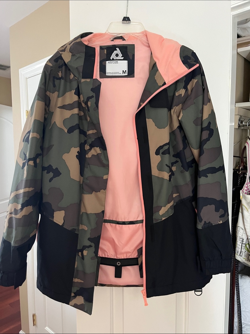 Aperture Activewear Camo Rain Jacket with Pink Lining